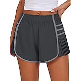 Caracilia Women Running Shorts Flowy Pleated Athletic Shorts Summer High Waisted Tennis Sporty Workout Gym Shorts