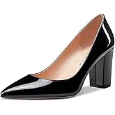 Aachcol Women Pumps Pointed Toe Slip on Mid Heel Dress Office Chunky Block Heels Shoes 3 Inches