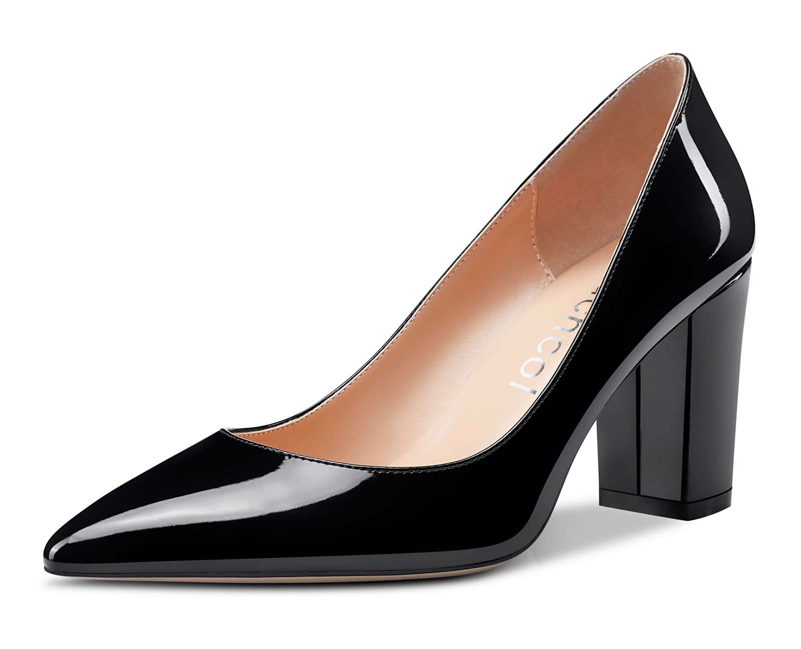 Photo 1 of Aachcol Women Pumps Pointed Toe Slip on Mid Heel Dress Office Chunky Block Heels Shoes 3 Inches Black Patent 9 M US