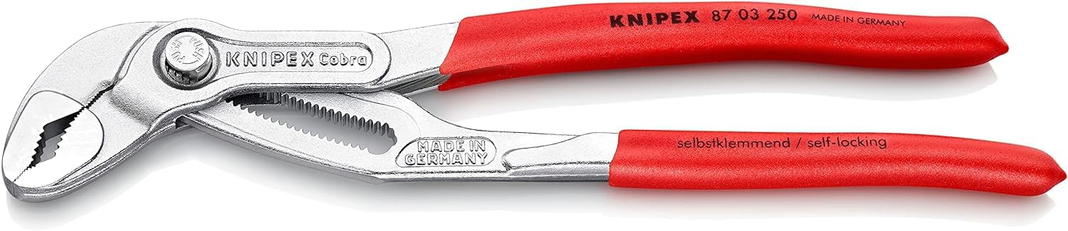 KNIPEX Cobra High-Tech Water Pump Pliers Chrome-Plated with Non-Slip Plastic Coating 250 mm, 87 03 250