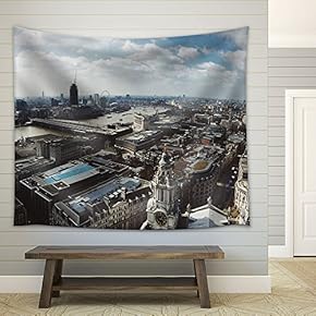 London City Skyline Panorama in Sunny Day - Fabric Wall Tapestry Home Decor - 51x60 inches
