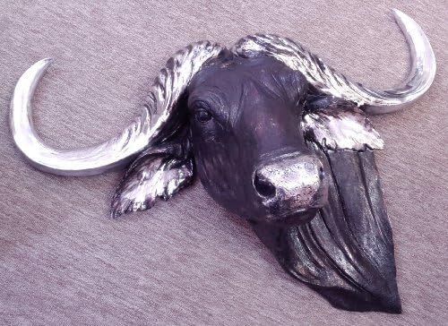FSL Wall Sculpture Art Large wall mounted Black and Silver Buffalo Head Ornament