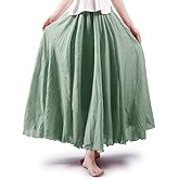 Phorecys Women's Cotton Maxi Skirt Elastic Waist A-Line Flowy Long Skirts Boho Gypsy Renaissance