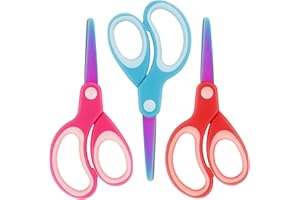 Asdirne Left Handed Kids Scissors, Safety Children Titanium Coating Scissors, Craft Scissors with Blunt Tip Stainless Steel Blades and Soft Grip, Great for Home and School,13.5cm, 3 Pack
