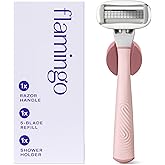 Flamingo Razors for Women, 1 Razor (Rose) Handle, 1 Razor Blade Refill, and 1 Shower Holder