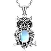 OUTANG Owl Necklace for Women 925 Sterling Silver Moonstone Vintage Owl Pendant Ladies Jewelry Gifts