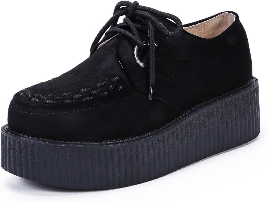 YORWOR Womens Creepers Ladies Lace Up Flat Wedge Platform Shoes