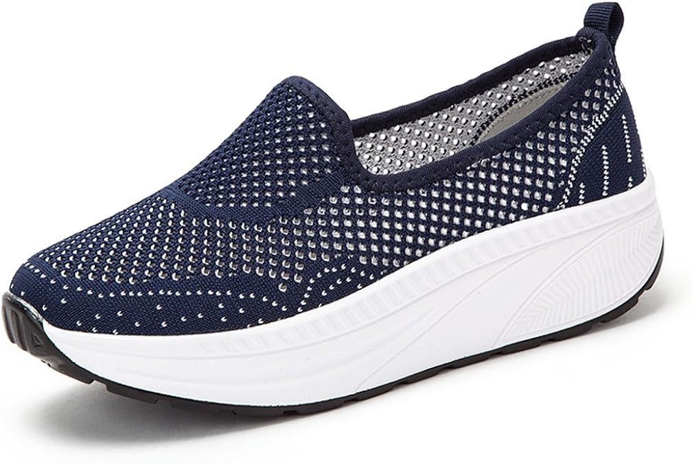 Hsyooes Women's Mesh Slip-On Platform Trainers Casual Toning Rocker ...