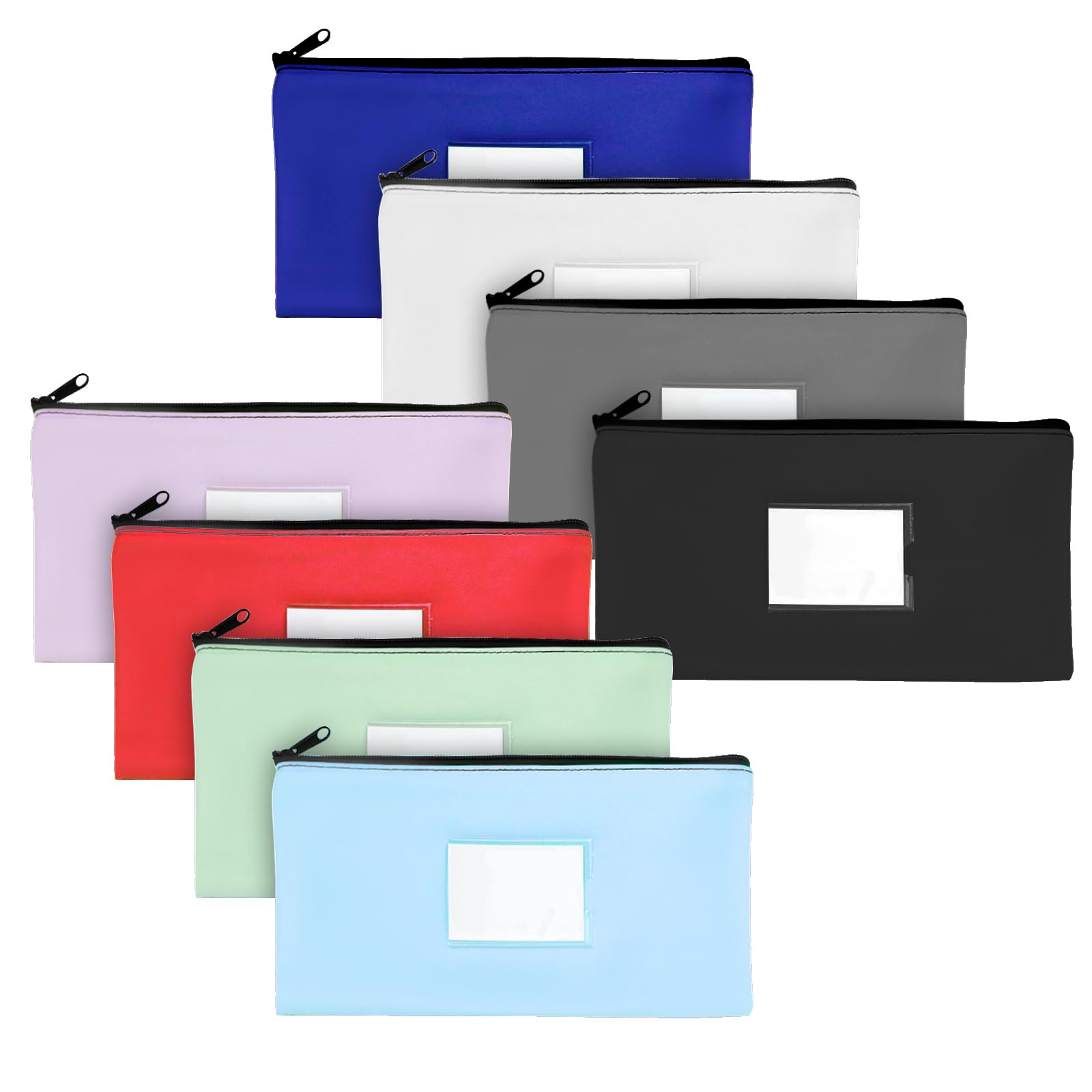 Money Bag With Zipper, 11 Inch X 6 Inch Bank Deposit Money Bag Pouch With Clear Window Label, 8 Colours, Zipped Money Pouch Can Hold Cash, Coins, Invoices, Cosmetics, Stationery (PACK-8)