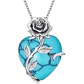 OCJ Valentines Day Gifts for Women Birthstone Necklace 925 Sterling Silver Rose Flower Heart Pendant Necklace Fine Jewelry Anniversary Valentine Birthday Gifts for Women Her Wife Girlfriend