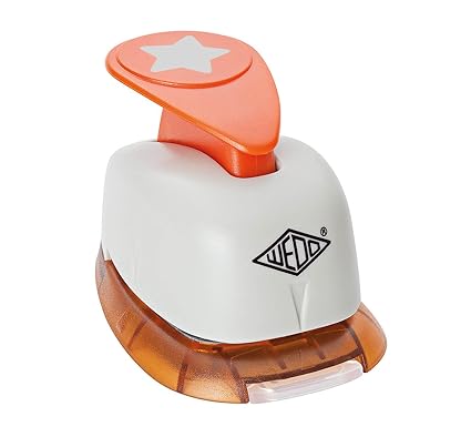Wedo 168217 Motivlocher groß Stern (mit praktischem Auffangbehälter, Ausstanzung 2,3 x 2,3 cm) grau / orange