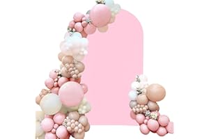 FIVENL Spandex Fitted Wedding Arch Cover 7.2FT Pink Arch Backdrop Cover, Round Top Chiara Backdrop Stand Covers for Wedding Birthday Party Baby Shower Banquet Arch Decoration (Pink, 7.2FT)