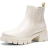 DREAM PAIRS Women's Elastic Chelsea Ankle Boots Platform Low Chunky Block Heel Lug Sole Slip on Fall Heeled Booties Shoes