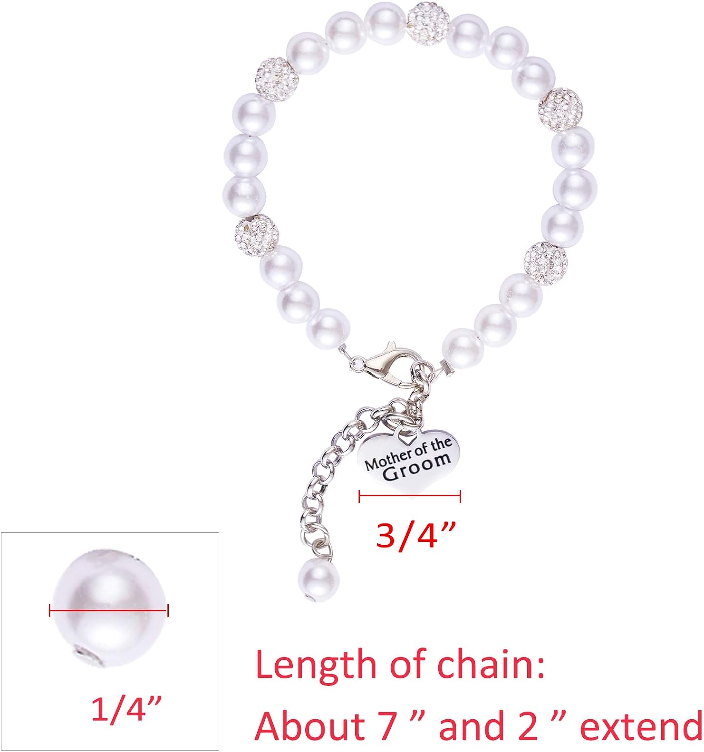 LParkin Mother of the Groom Pearl Bracelet Wedding Gift Jewelry (White), 7 inches - Image 3