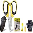 FTECYBO Scissors Heavy Duty 8'', Carpet Scissors, Multipurpose Scissors with Protective Cover, Stainless Steel Serrated Blades, Easy Cutting Cardboard, Leather, Fabric, Wires, Nutcracker, Yellow
