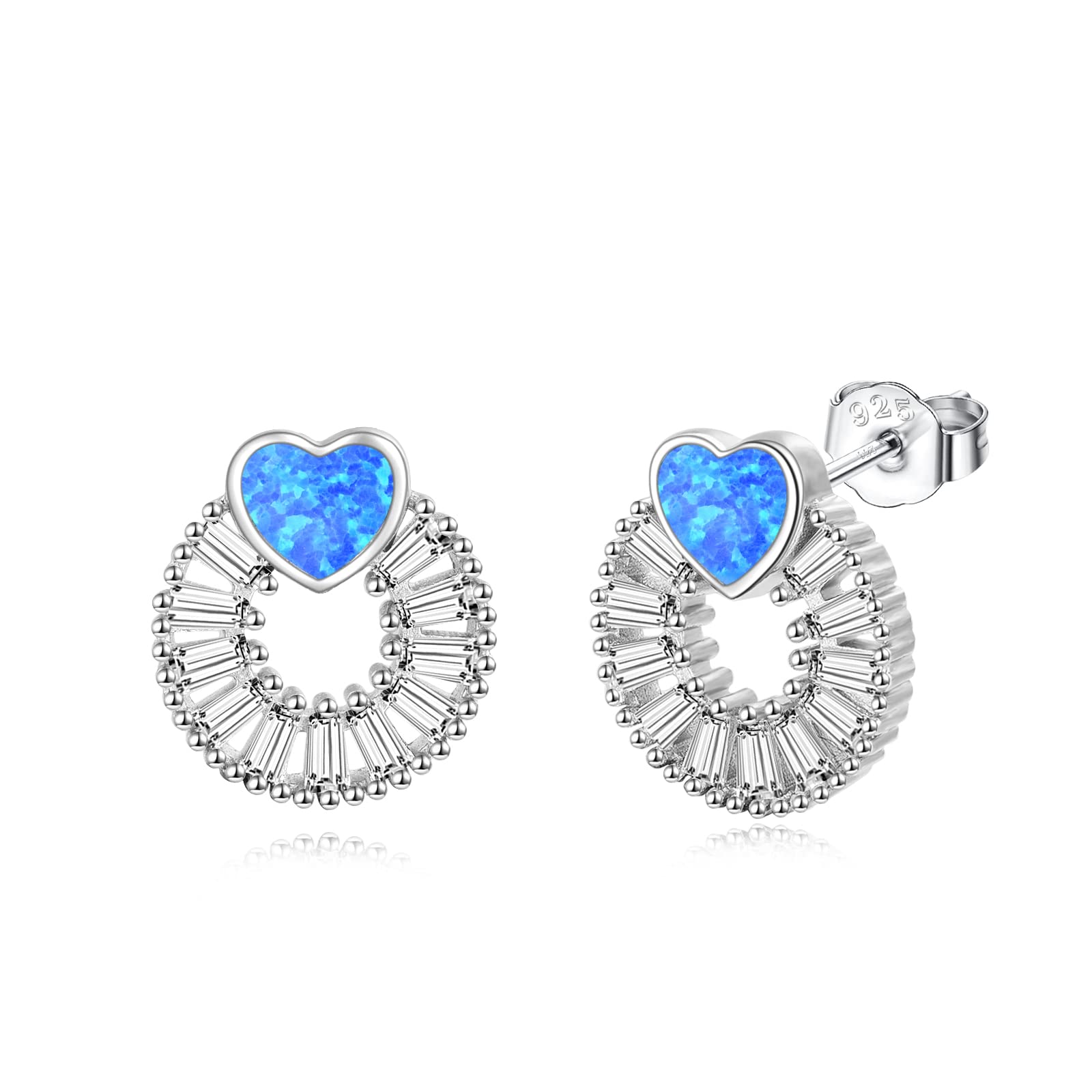 YFN Heart Earrings Sterling Silver Heart Circle Opal Stud Earrings GIfts for Women Girls