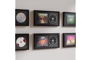 SKZOHROT 1 Pc CD Display Frame, 14.4" x 7.7" Display Disc and CD Box, Double Groove Signed CD Frame Made of Solid Wood for Self Standing, Home Decor CD Frame Display for Music Enthusiast (Black)