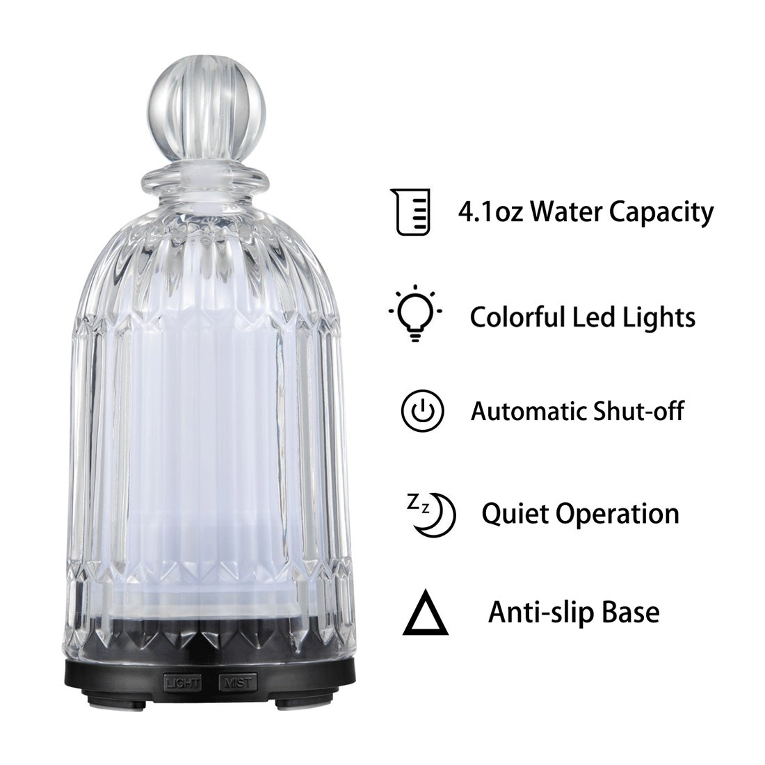 COSVII Electric Ultrasonic Glass Essential Oil Diffuser Perfume Bottle Design, 120ml Portable Small Aromatherapy Air Humidifier, Auto Shut-off, Quiet Operation, 7-color LED Lights (Clear Glass Cover)
