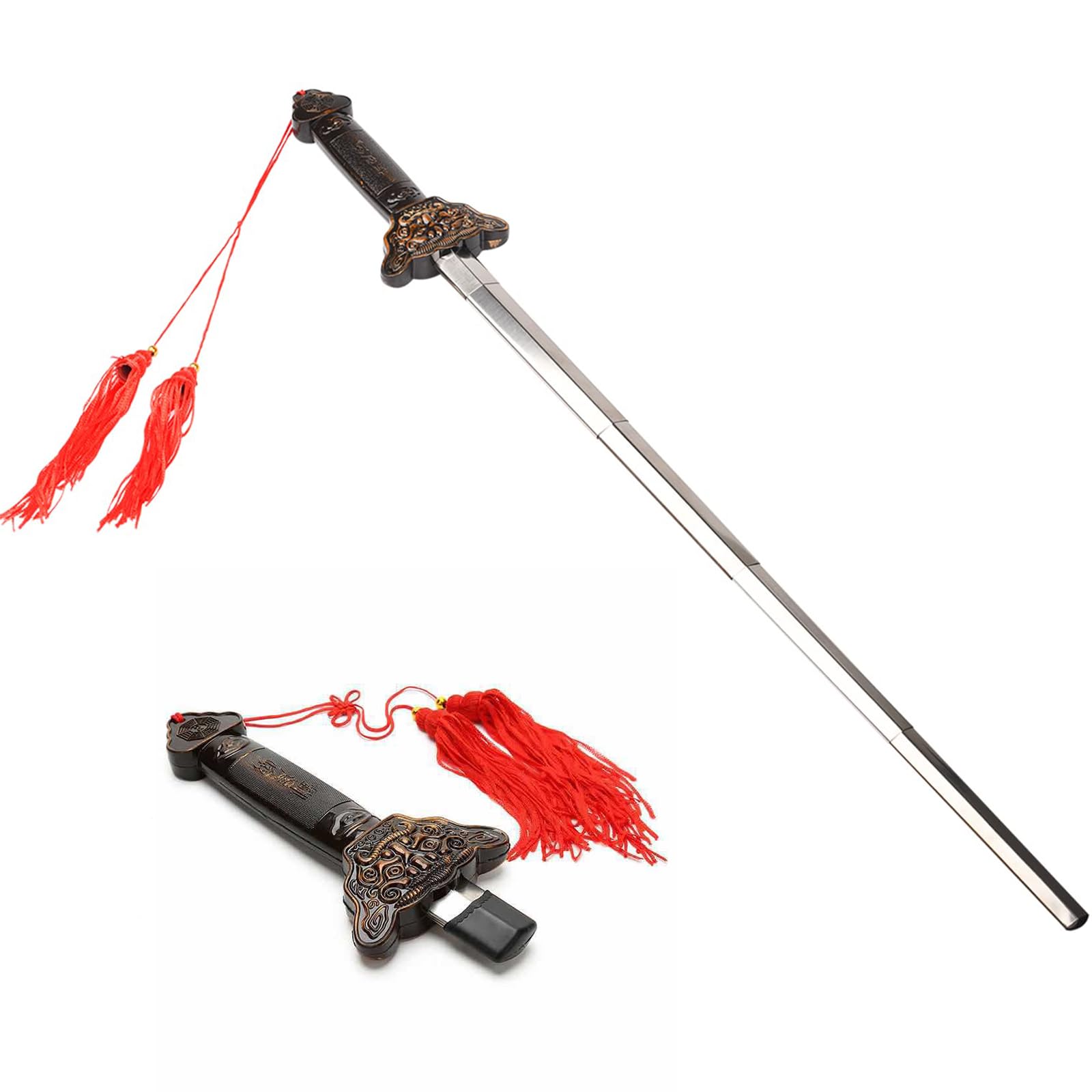 1 Piece Retractable Sword - Safe Bladeless Toy Weapon for Boys, Kids, and Cosplay | Magic Performance Practice Prop | Children’s Play Sword with Red Chinese Tassel