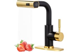 ALEASHA Bar Sink Faucet Single Hole - for Bar Small Kitchen Bathroom Faucets with cUPC Supply Lines, 3 Water Modes Wet Bar Faucets 360 Swivel Prep Sink Faucet with Pull Out Sprayer, Black Gold