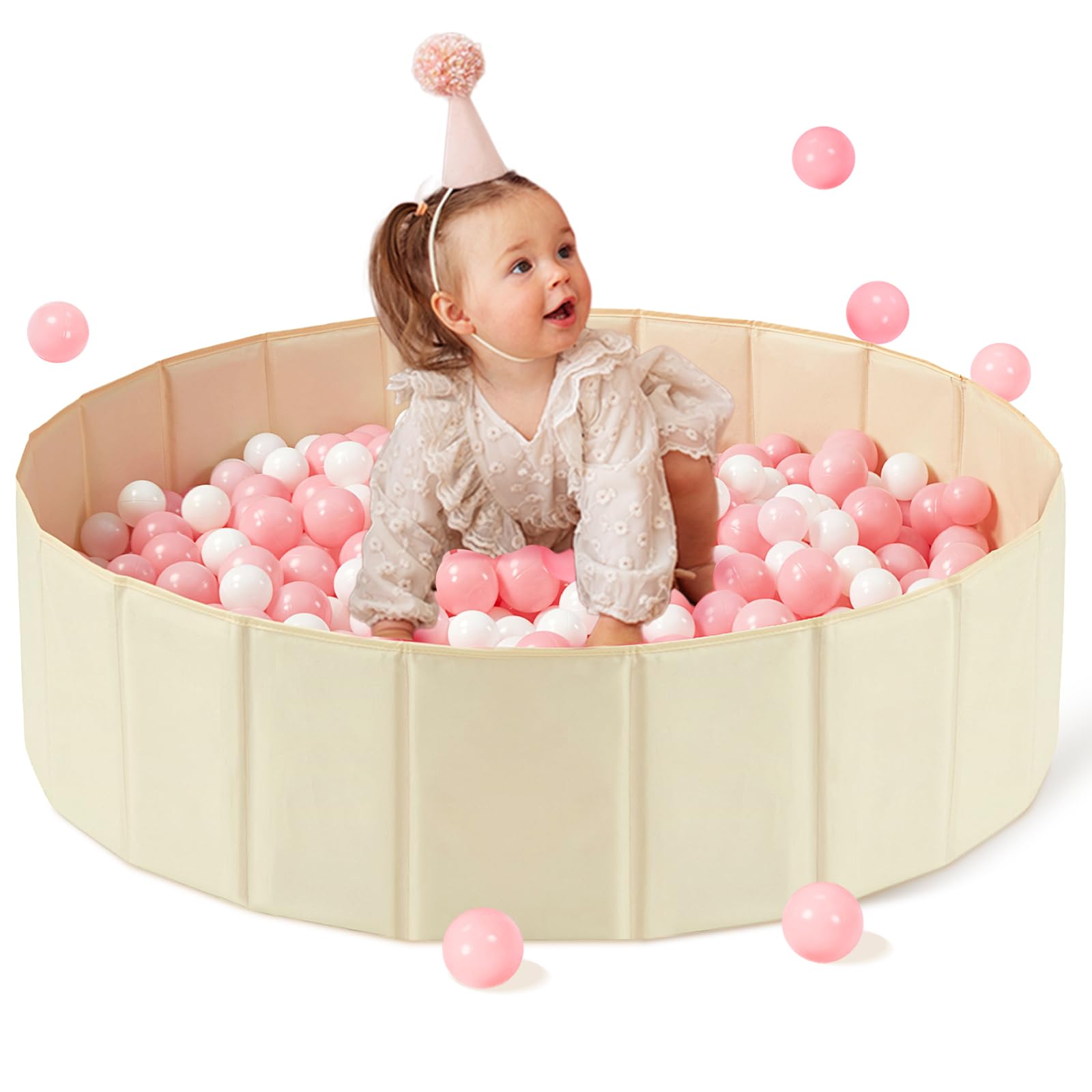 Photo 1 of Hikiddy Baby Ball Pit Foldable, 31.5 Inch Ball Pits for Toddlers Round, Kiddie Baby Playpen Ball Pool, Idea Gift for Babies-Balls NOT Included(Light Beige)