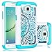 Core Prime Case, Elegant Choise Slim Dual Layer Armor Studded Rhinestone Bling Phone Case Cover with Flower Pattern for Samsung Galaxy Core Prime / Prevail LTE G360 (White+Mint)