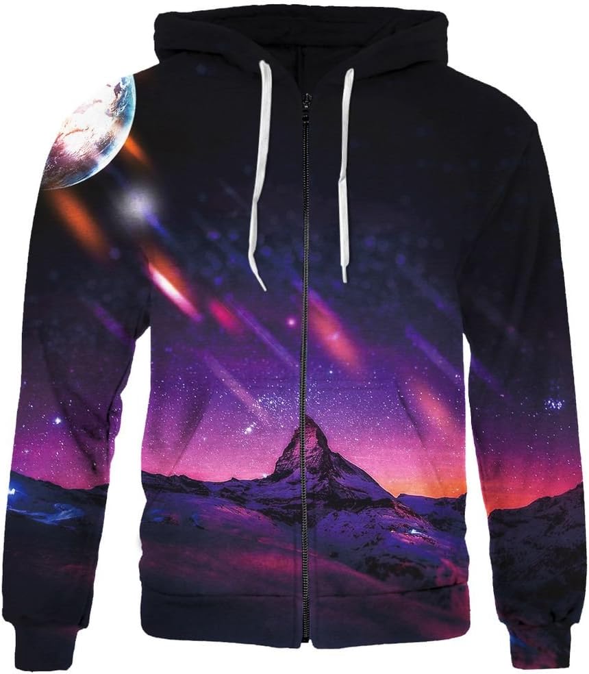 SAYM Unisex Zip Up Pullover Pockets Galaxy Jackets Sweatshirts Hoodies
