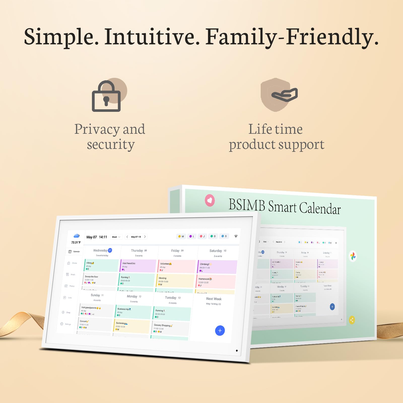 BSIMB 15.6 Inch Digital Calendar - Chore Chart, Meal Planner, Rewards System, Photo Display, Smart Electronic Calendar Touchscreen Interactive Hearth Display for Family Schedules, Seamless Scheduling White