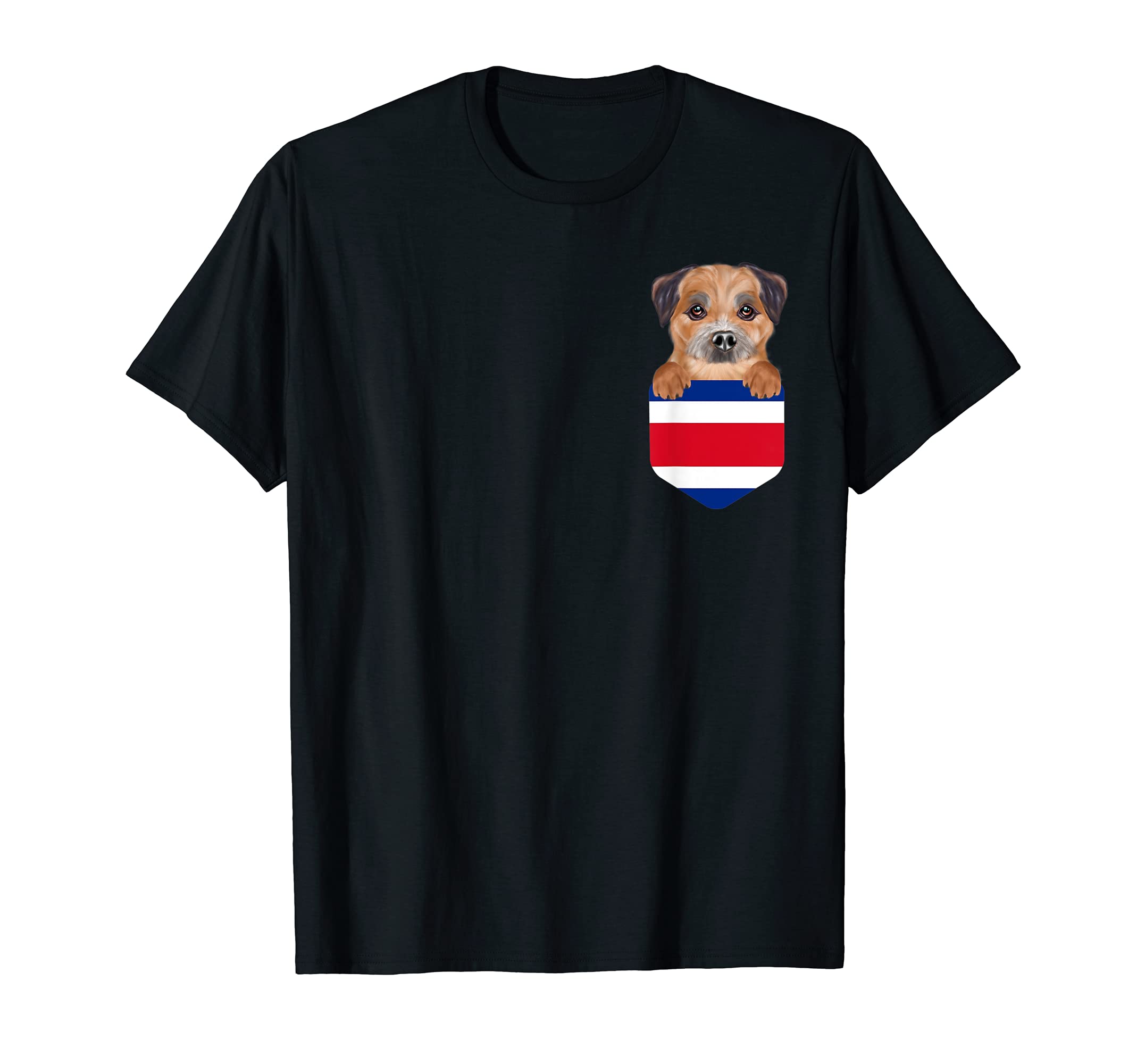 Costa Rica Flag Border Terrier Dog In Pocket T-Shirt