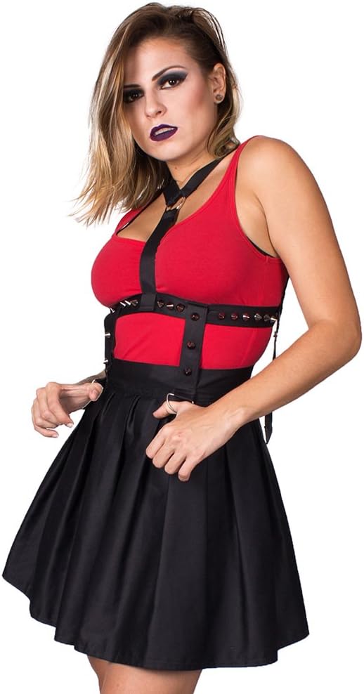 Vrolok Clothing Womens Suspender Skater Skirt Harness Straps Mini High Waist