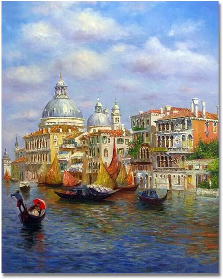 LIUDAO DIY Oil Painting on Canvas Beautiful Venice Landscape Paint by Numbers with Brushes 16x20 Inch (Without Frame)