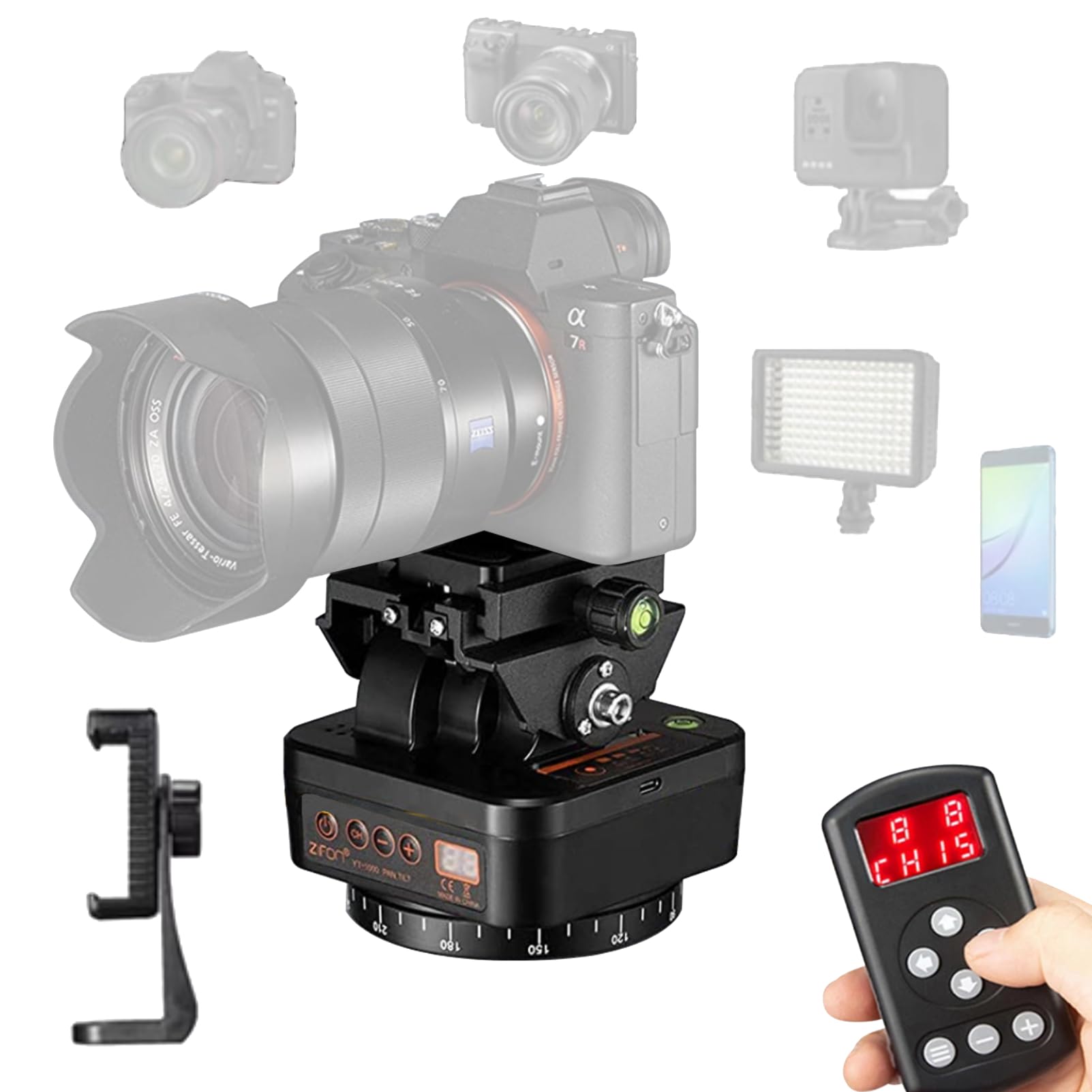 ZIFON YT-1000 Wireless Electric Gimbal with Remote Control Pan/Tilt Function 1000G Gimbal Load 360° Rotation 2.4G Remote Control for Smartphone Cameras