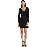 Donna Morgan Womens Long Sleeve V-Neck Mini Dress - Beaded Trim Fitted Waist - Elegant Cocktail Dress