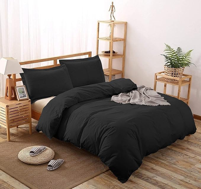 Comfort Beddings Premium Quality Emperor Bed Sheet Set Black 600TC 100% Egyptian Cotton Emperor Size Bedding Set (Fitted sheet, Flat sheet, 2 Pillowcases) Deep Pocket, Soft Bed Sheets (Black)