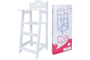 Offelec Wooden Baby Doll High Chair, White Baby Doll Chair Toys, Pretend Play High Chair Baby Doll Accessories, Doll Furniture Accessories, Gift for Boys Girls Kids, Ages 3+