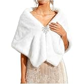 Flimire Women Wedding White Faux Fur Shawl and Wrap Bridal Stole Cape Sleeveles Shrug Scarf for Brides and Bridesmaids
