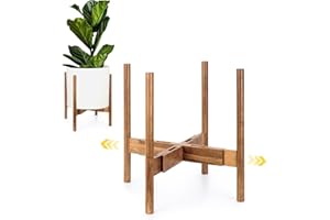Fox & Fern Large Adjustable Plant Stand Indoor — 11 to 15 Inch Premium Mid Century Bamboo Plant Stand; Plug In Design; Easy to Assemble; Two Heights - For 11, 12, 13, 14 & 15 Inch Pots (Not Included)