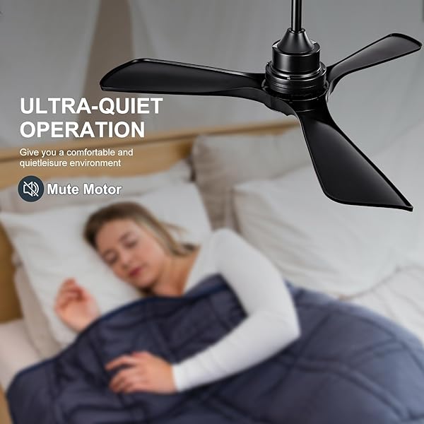 XBIBI 42 INCH BLACK CEILING FAN WITH LIGHT AND REMOTE, 6 SPEEDS QUIET DC MOTOR MODERN CEILING FAN WITH LIGHT, INDOOR OUTDOOR CEILING FANS FOR PATIO BEDROOM LIVING ROOM