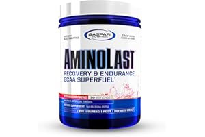 Gaspari Nutrition Aminolast, Recovery and Endurance BCAA Superfuel, 2:1:1 Amino Acid Ratio, Fueled with Electrolytes (30 Servings, Kiwi Strawberry)