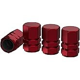 Tire Valve Stem Caps - 4 Pack - Anodized Aluminum - Corrosion Resistant - Cars Trucks Motorcycles SUVs and Bikes - Universal Hexagon Designed stem caps by Vexzu (Red)