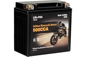 Autocessking YTX14-BS Lithium Motorcycle Battery, Group 14, 500A LiFePO4 Battery, 12V 5AH ATV, UTV, Jet Ski, 4 Wheeler, Snowmobile, Personal Watercraft, Seadoo, Polaris, Riding Lawn Mower Batteries