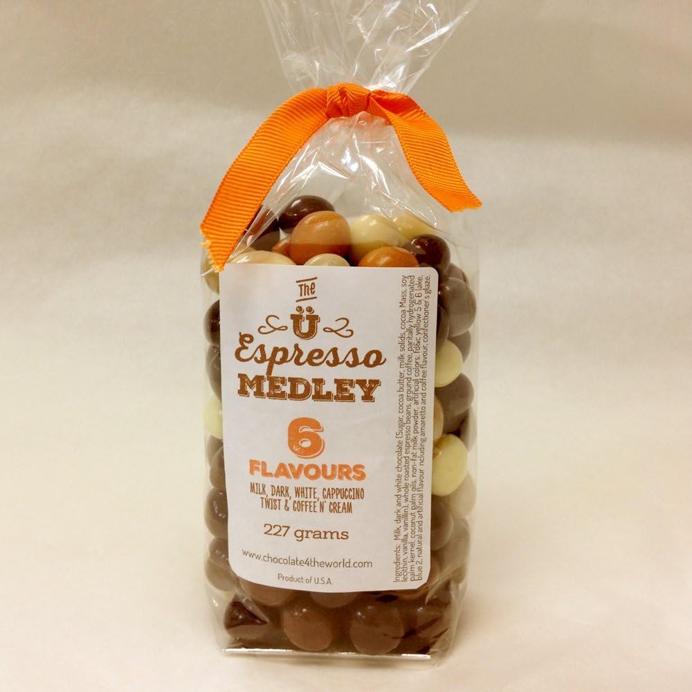 Espresso Bean Snacker featuring 6 Varieties of Chocolate-covered Espresso Beans 227gm.