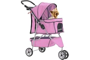 HCY Dog Stroller, Pet Stroller Wheels Carrier Strolling Cart Travel Folding Cart for Puppy Small-Medium Dog, Cat (Pink)