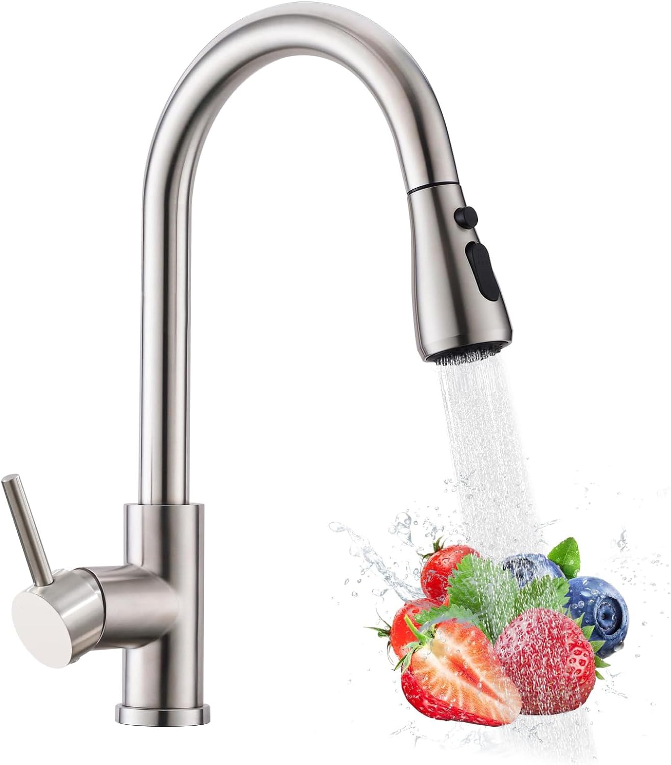 VIGIME Kitchen Sink Taps Mixer with Pull Out Sprayer, Stainless Steel Kitchen Faucets, 360° Swivel 3 Modes Single Handle Arc Pull Down Modern Kitchen Faucet for RV Bar Farmhouse Sink (Brushed Nickel)