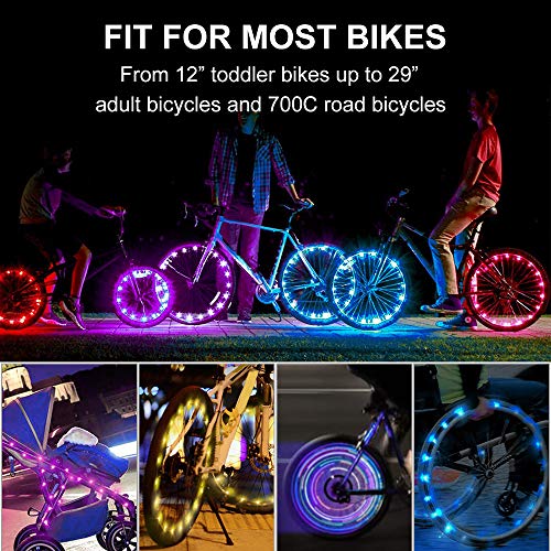 HOOMIL LED Bike Wheel Lights with Batteries 7 Colors in 1 Light Waterproof RGBW LED Bicycle Wheel Lights Ultra Bright Tire Spoke Light Bike Decorations Lights for Wheels (1-Tire Pack)