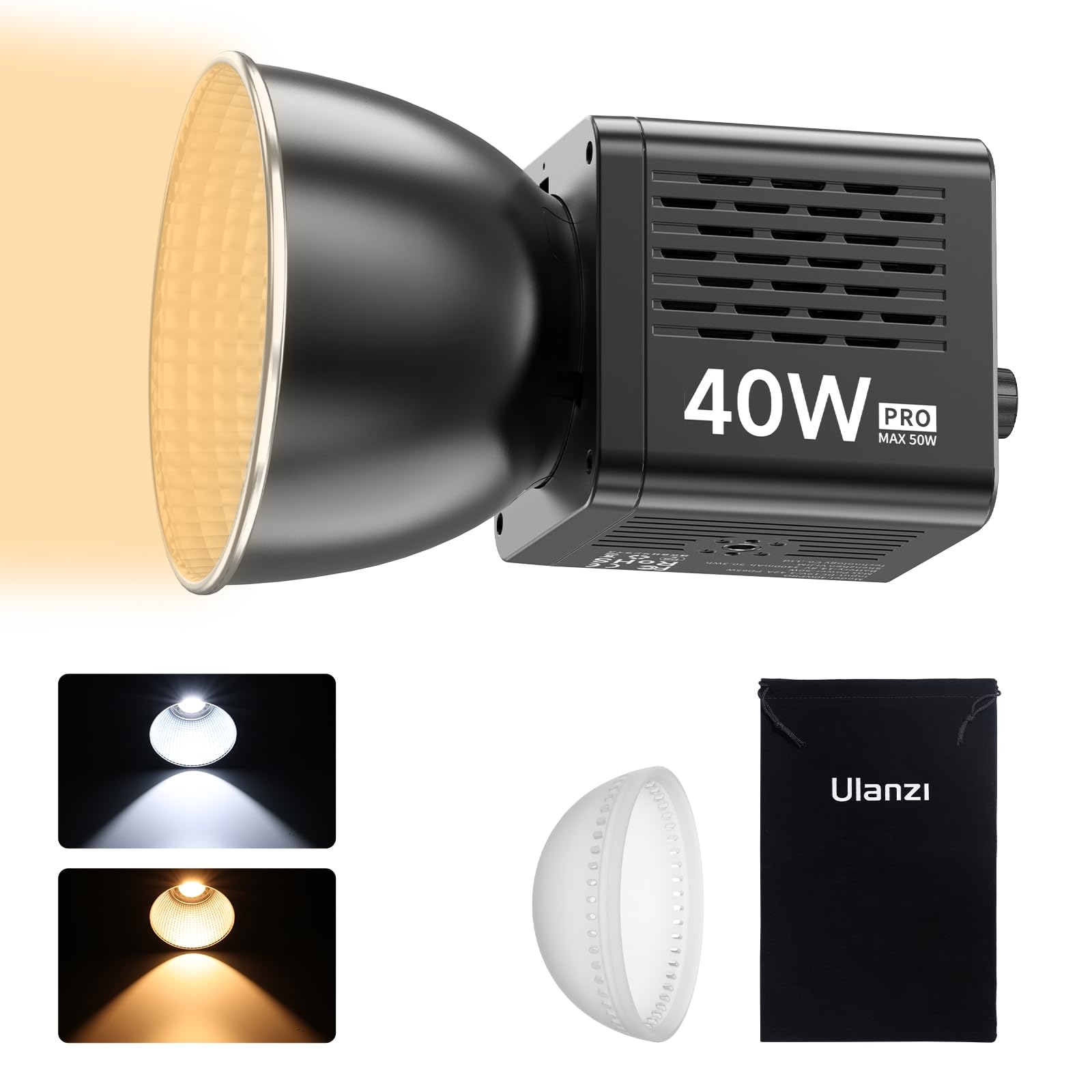 Photo 1 of ULANZI 40W Pro Portable LED Video Light with 3400mAh Build-in Battery, Metal Mini Dual Color Temperature COB Continuous Output Lighting Handheld Spotlight 2500K-6500K for Video