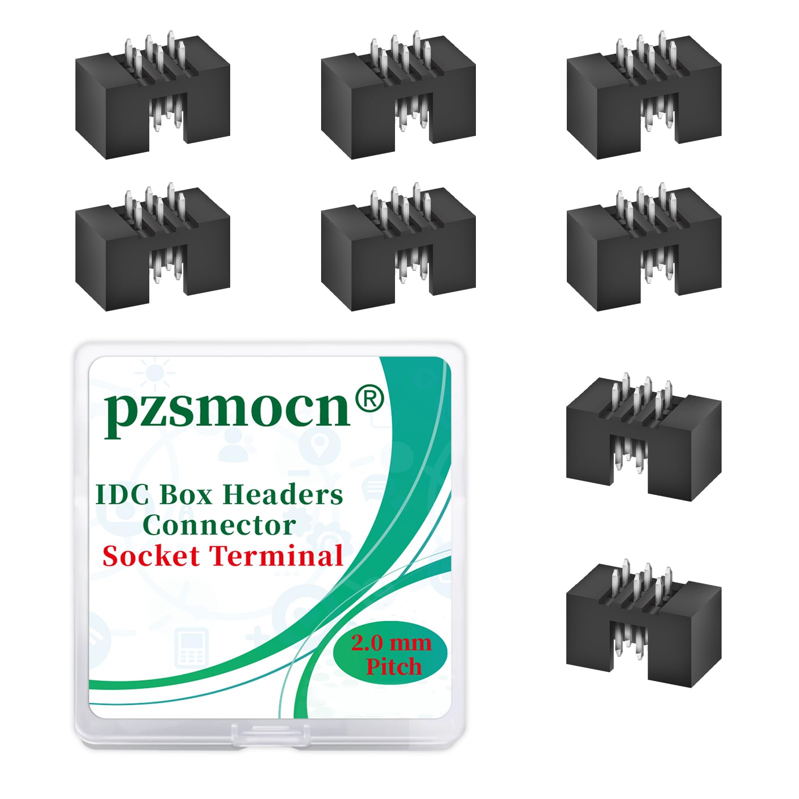 Pzsmocn 20 Pieces IDC 2 * 3 Double Row 2.0 mm Pitch JTAG ISP 6-Pin Straight Pin in-line Box Header Connector Adapter Cable Male Socket Terminal for PCB Electronic Equipment Projects.