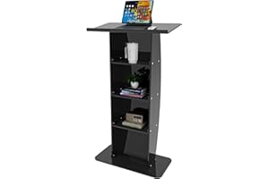 KSacry Acrylic Clear Black Podium Stand,Plexiglass Pulpits for Churches,Conference,Speeches,Weddings,Classroom,Professional Presentation Podiums