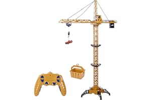 Fistone 50.4" 6-Channel RC Tower Crane - 2.4GHz Remote Control 680° Rotation Remote Control Construction Toy with Tower Light