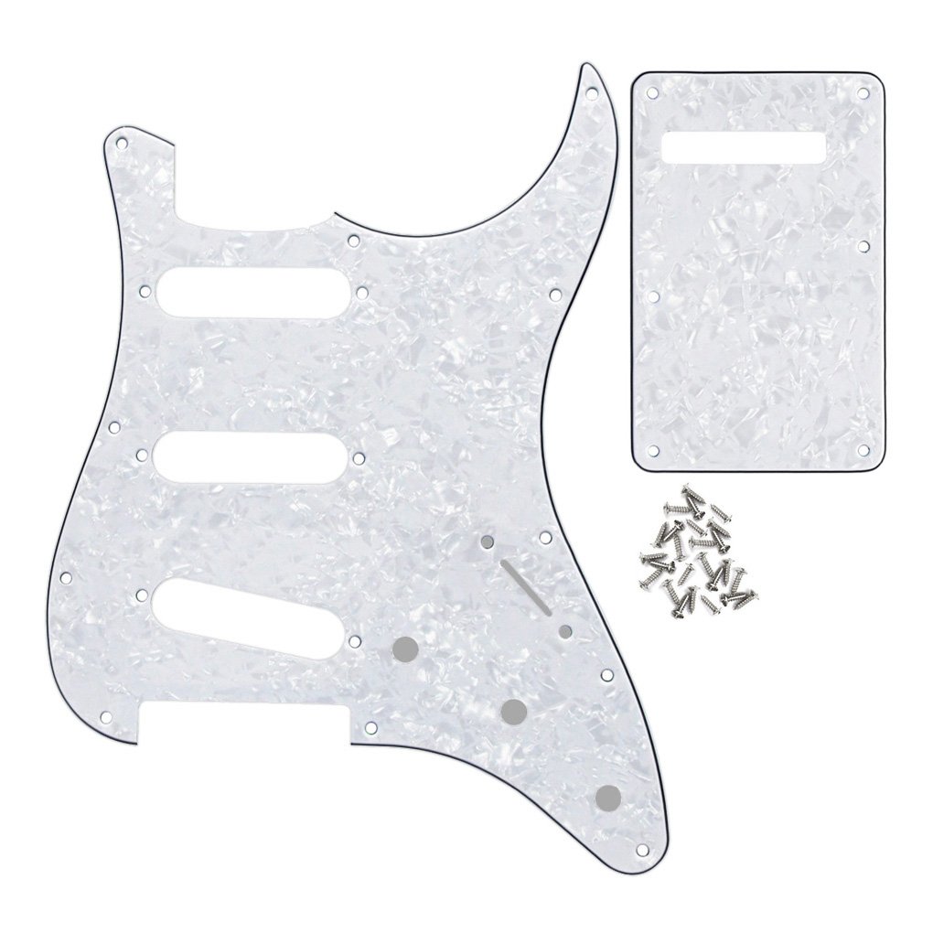 FLEOR Set of Electric Guitar SSS Style Pickguard with Back Plate Mounting Screws for USA/MEX ST Guitar Part,4Ply White Pearl